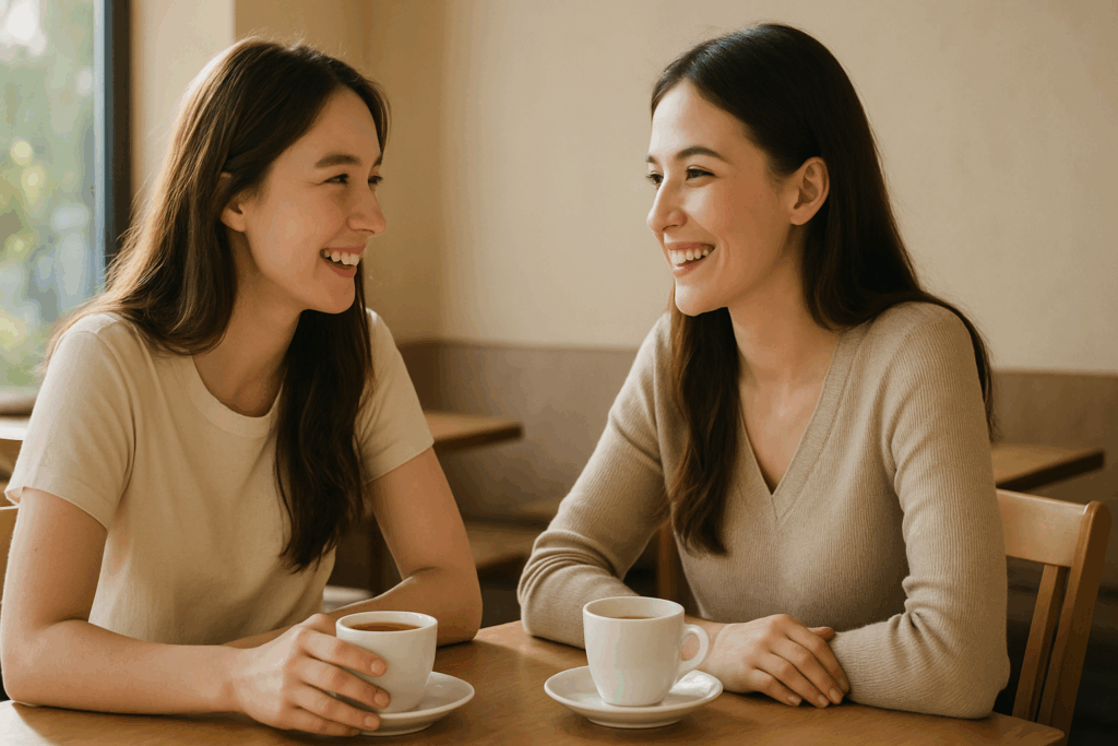 笑いあってる2人の女性