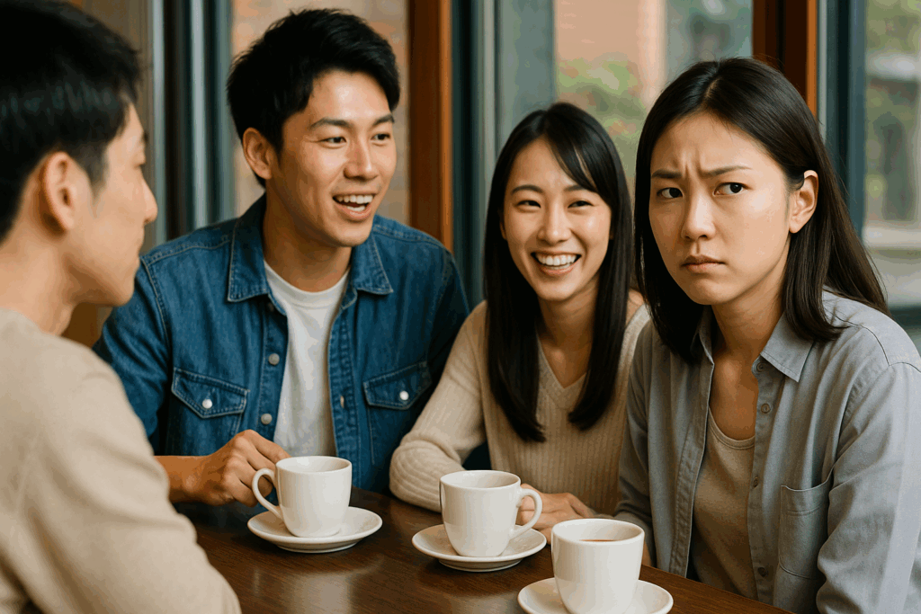 みんなで不自然なにこやか雑談をしている