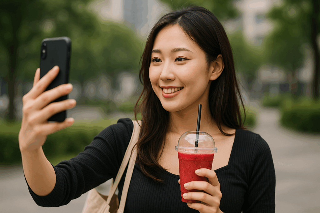スマホでリア充出してる写真をとってる