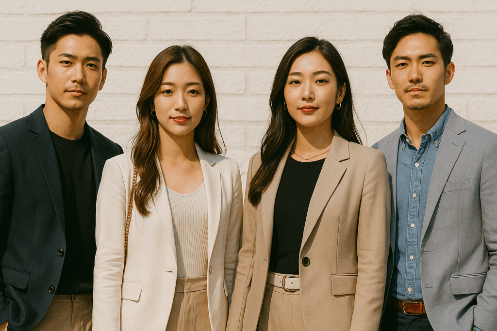 四人のビジネスっぽいファッションの人