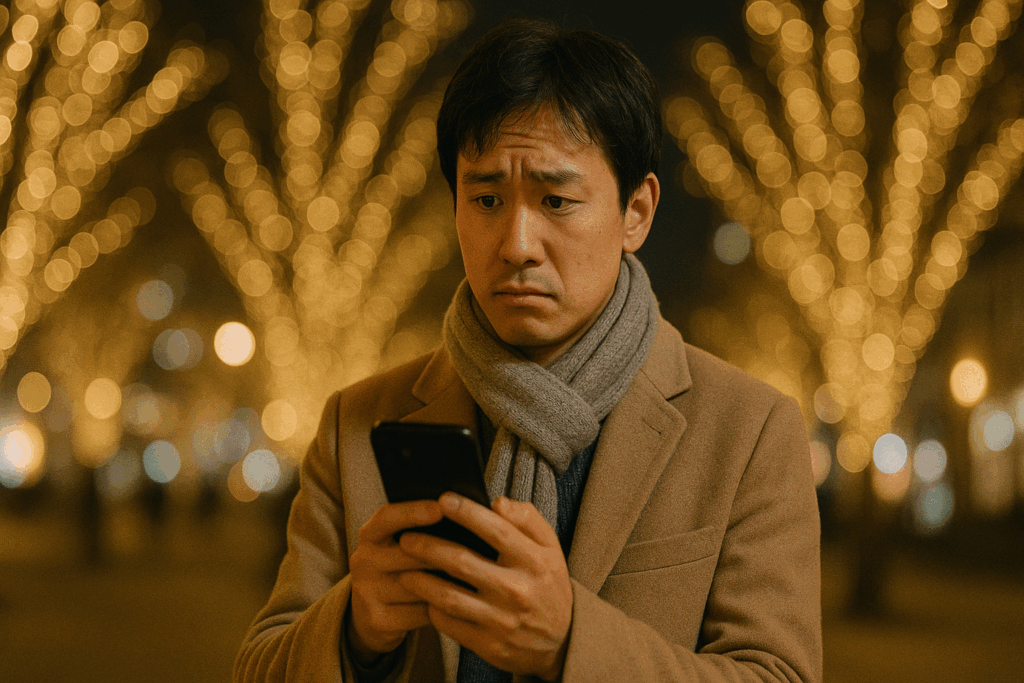 困った顔の男性