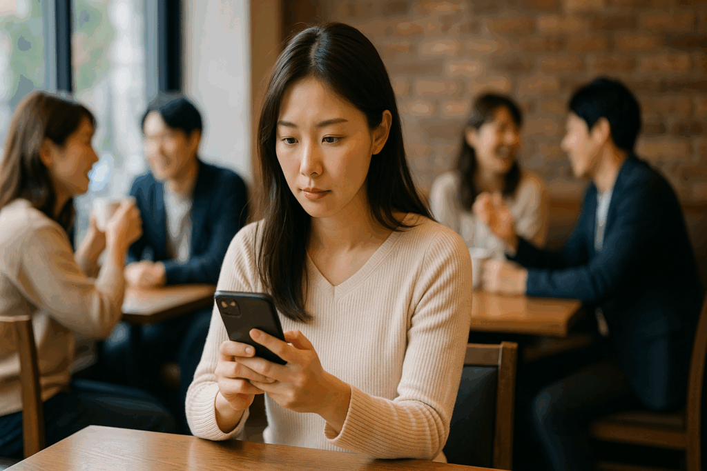 スマホをみている女性