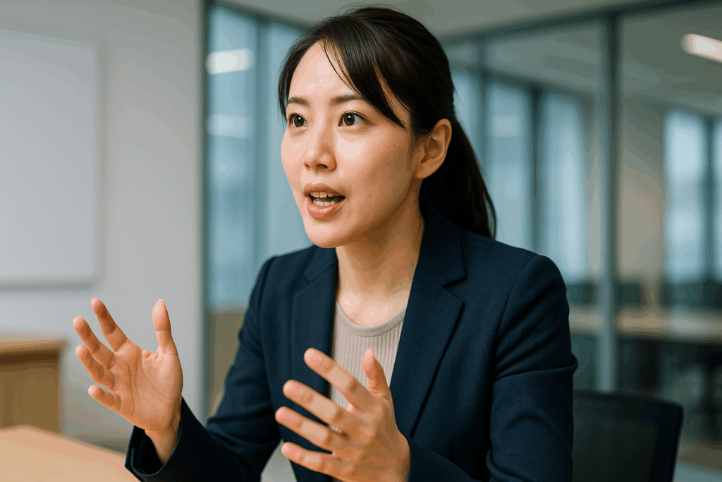 真剣に話す女性