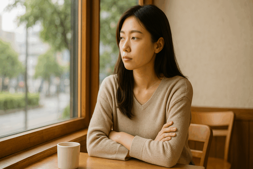 窓の外を眺めている女性