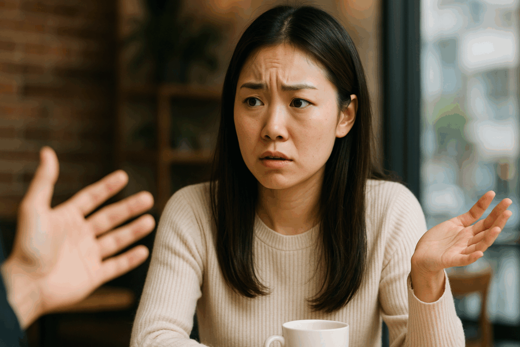 褒められて不快に思ってる女性