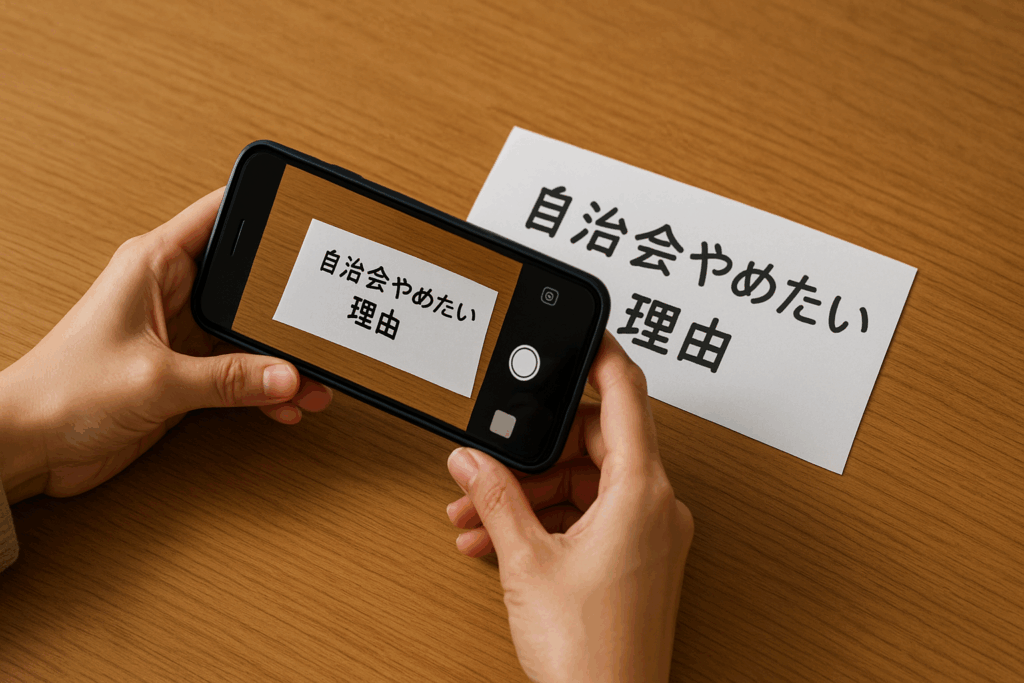 自治会やめたいというメモを写メしてる人