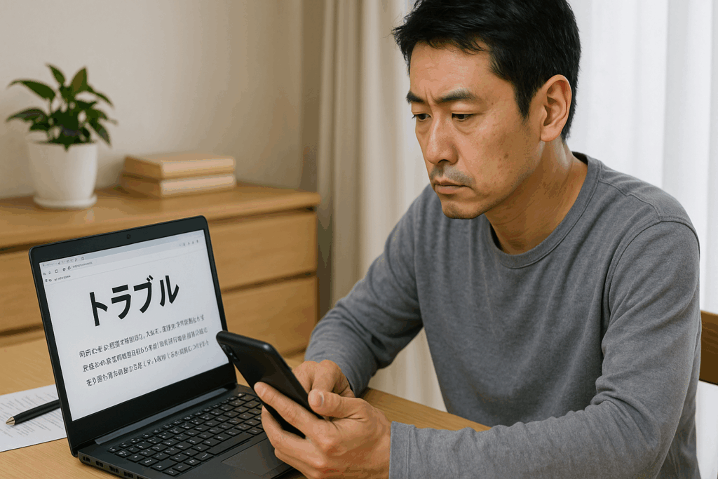 パソコンで情報を調べている男性