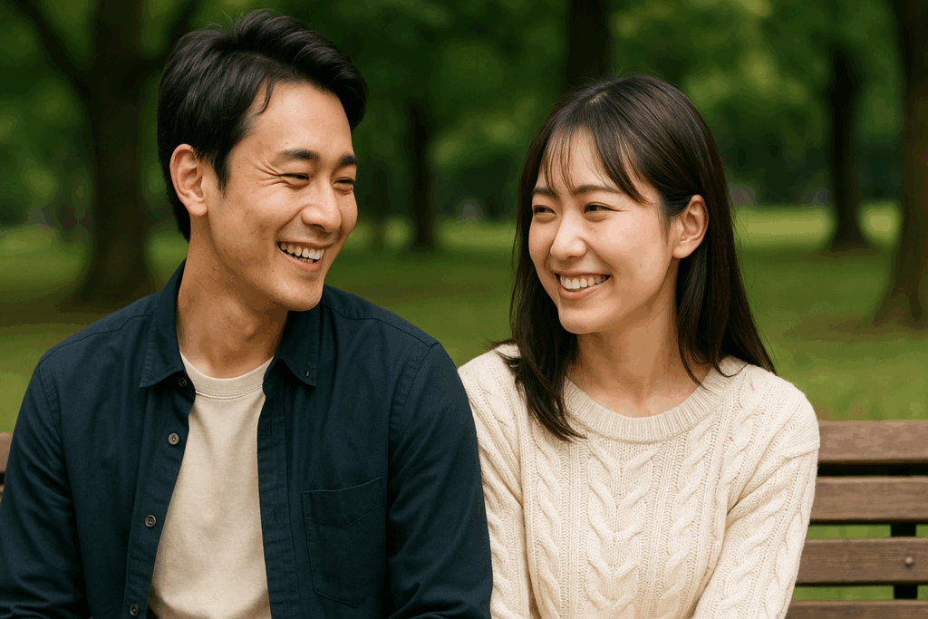 笑いあってる男女