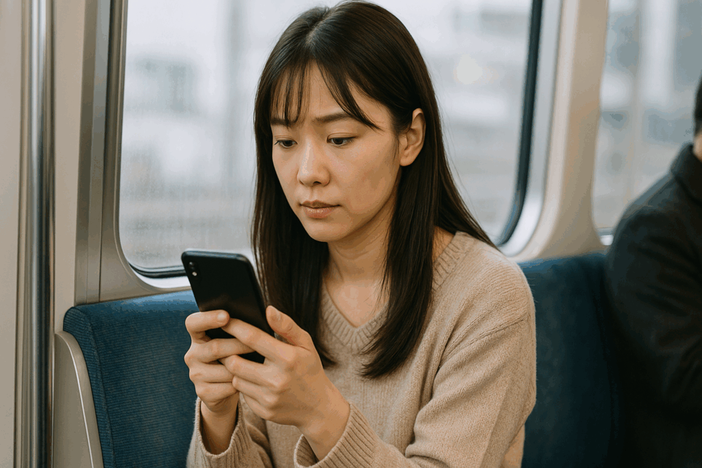 スマホでLINEグループ退会している女性