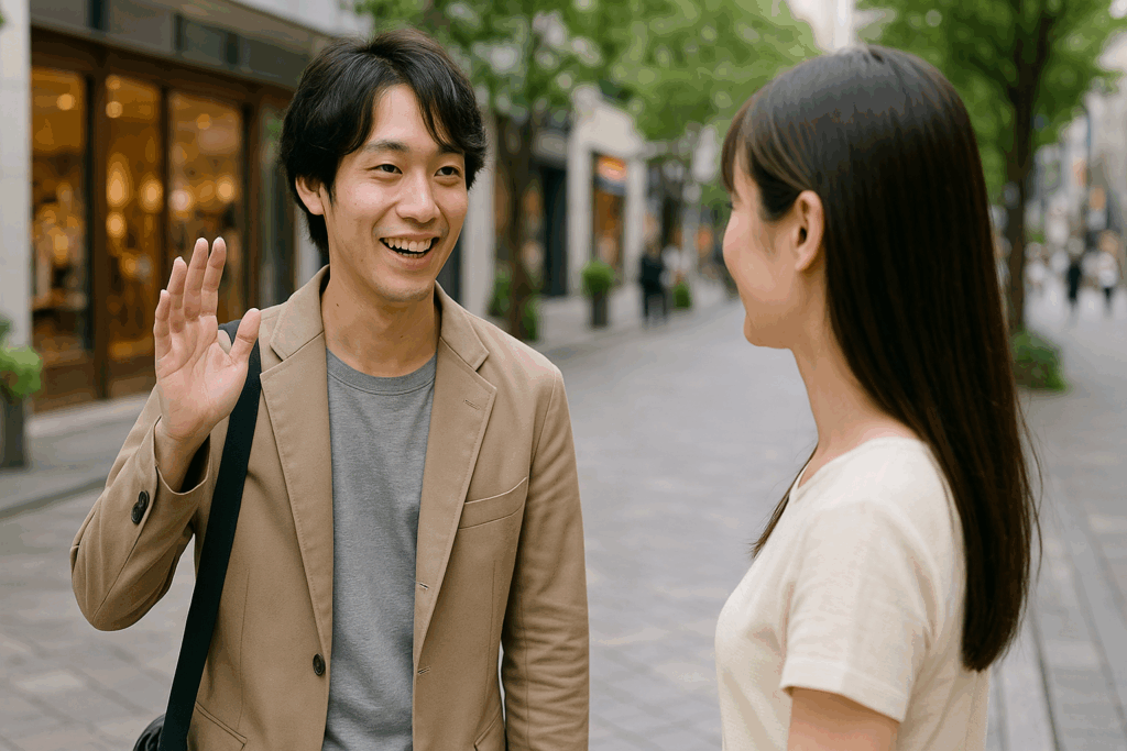 待ち合わせの男性がきたところ