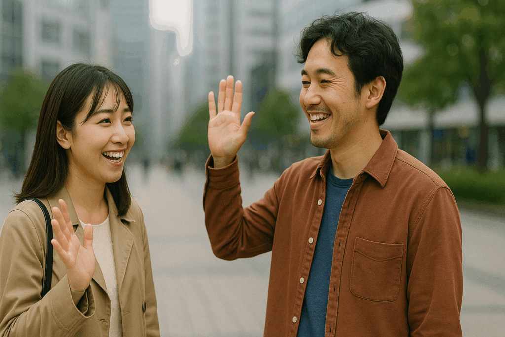 待ち合わせて無事会えた2人