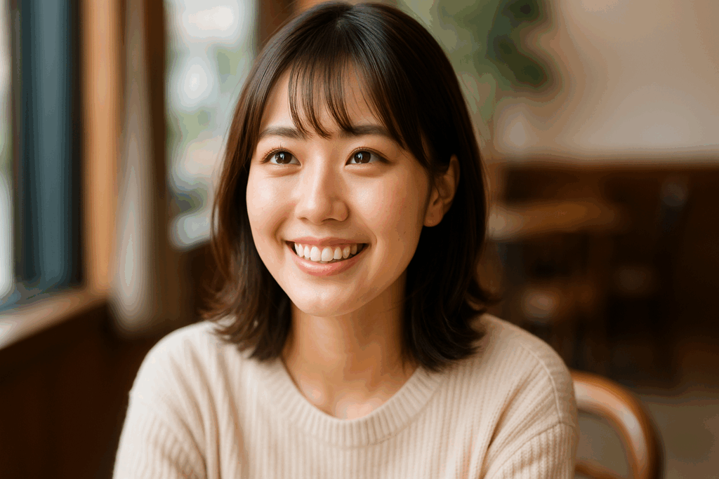 目をキラキラさせて話す女性