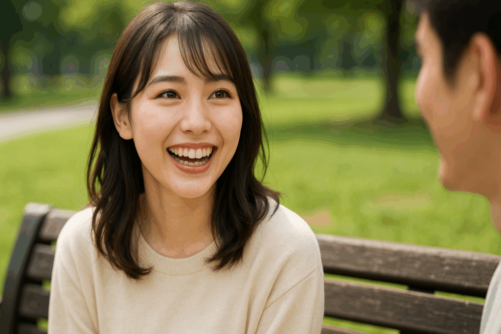目をキラキラさせて会話する女性