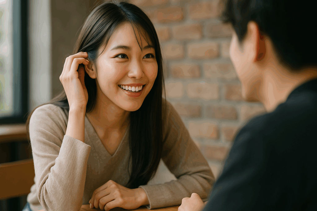 嬉しそうに会話する女性