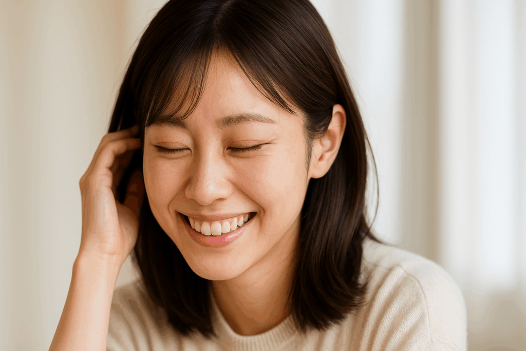 照れ臭そうに俯く女性