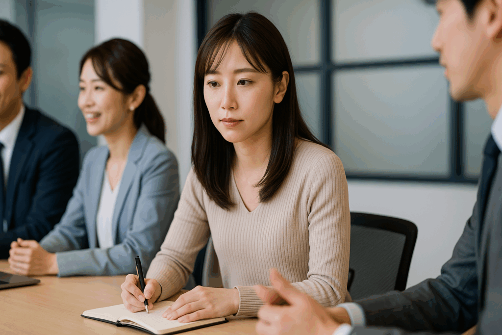 会議中でも俯いている女性