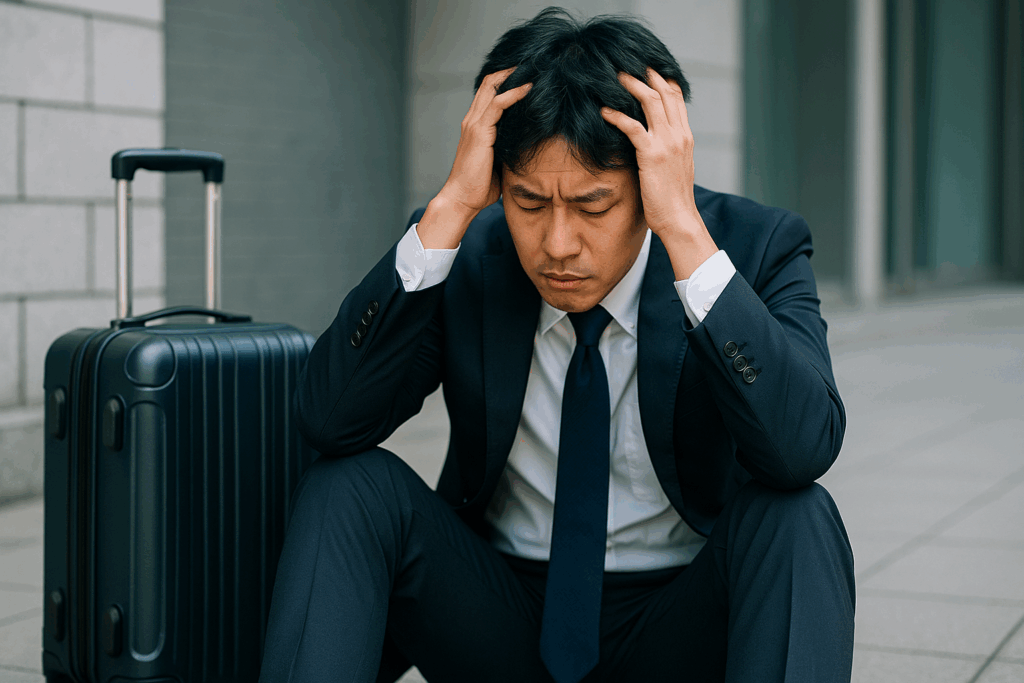 頭を抱え込んでいる男性