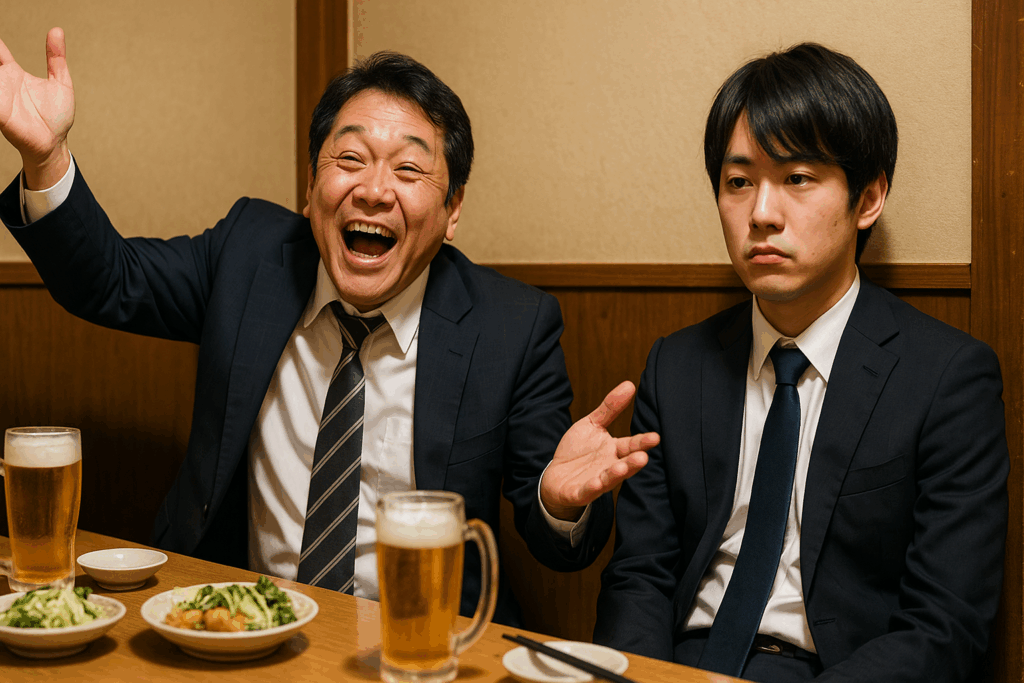 飲み会でしらけている若い社員