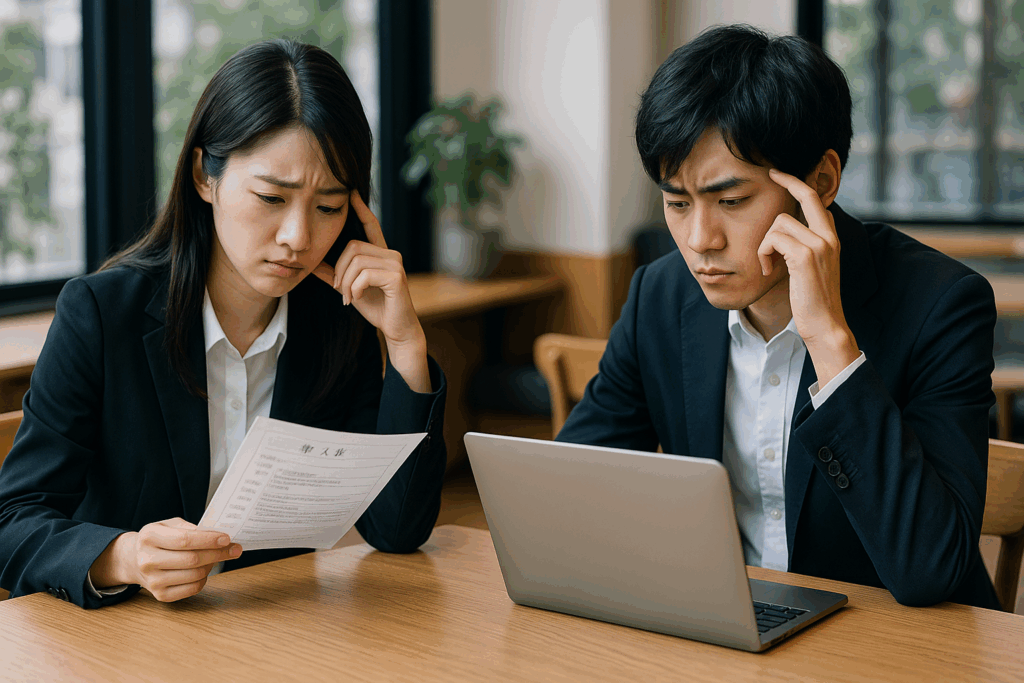 職場について悩んでる男女