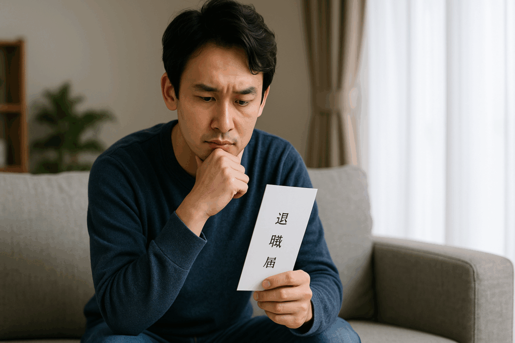 退職願をもって考えてる男性