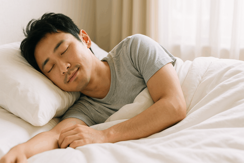 布団で寝ている男性