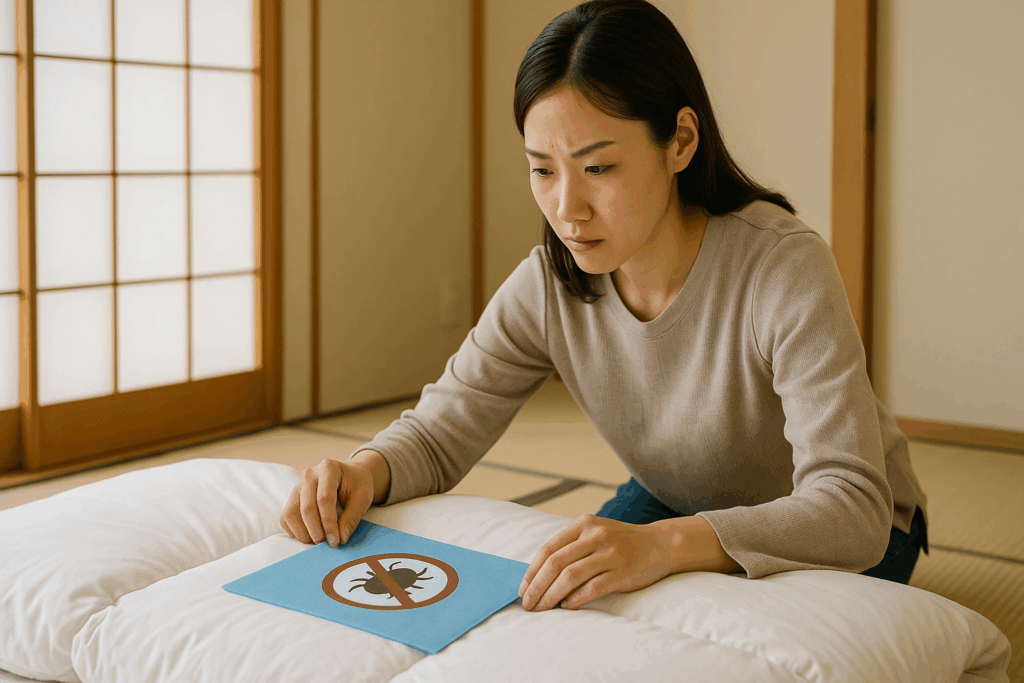 ダニシートをおいてる女性