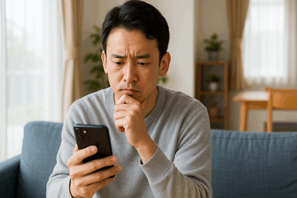 使い方を調べている男性