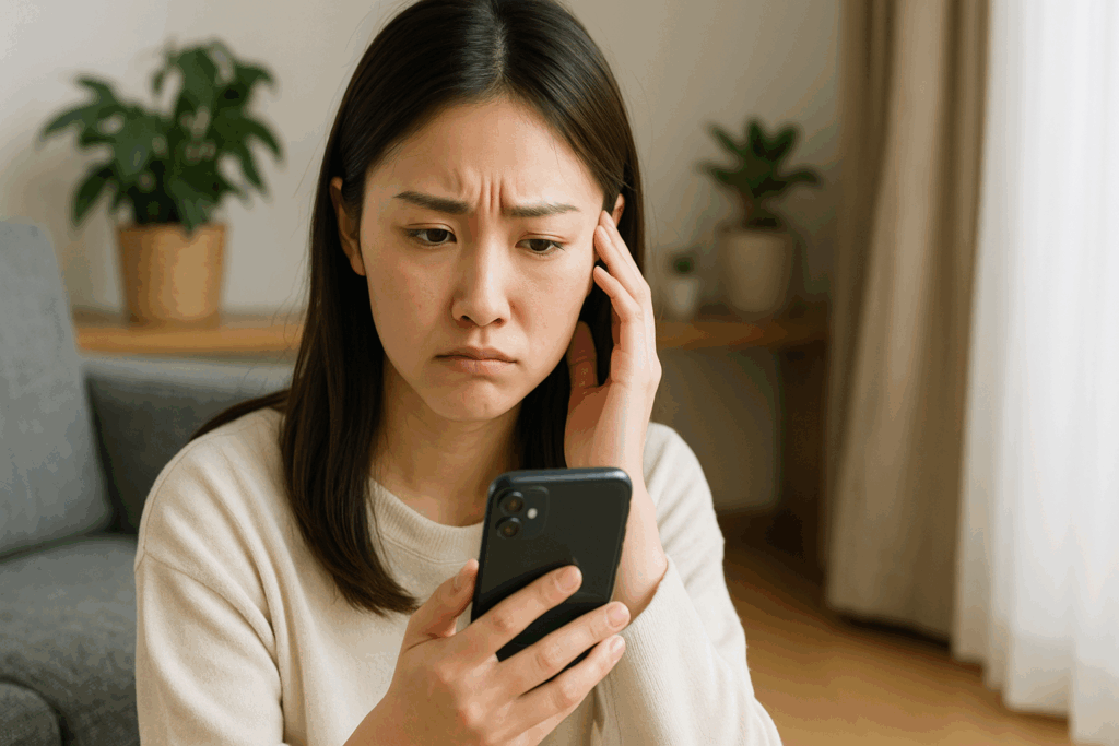 スマホをみながら困っている女性