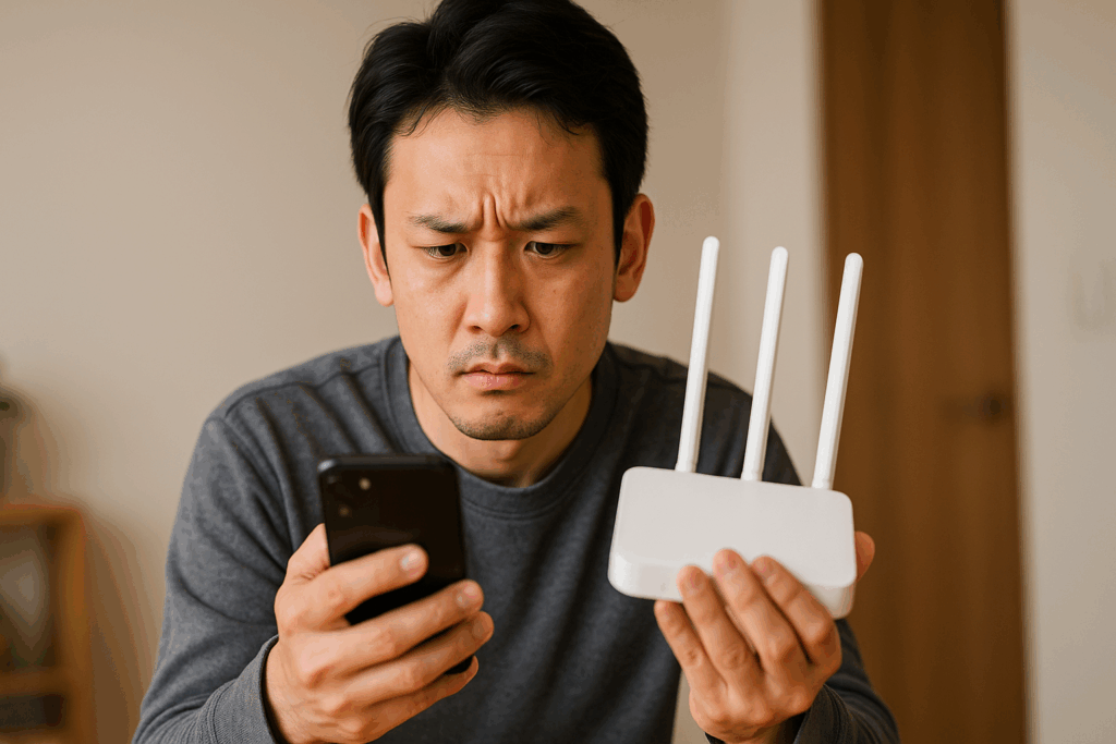 Wi-Fiが問題があるか考えている男性