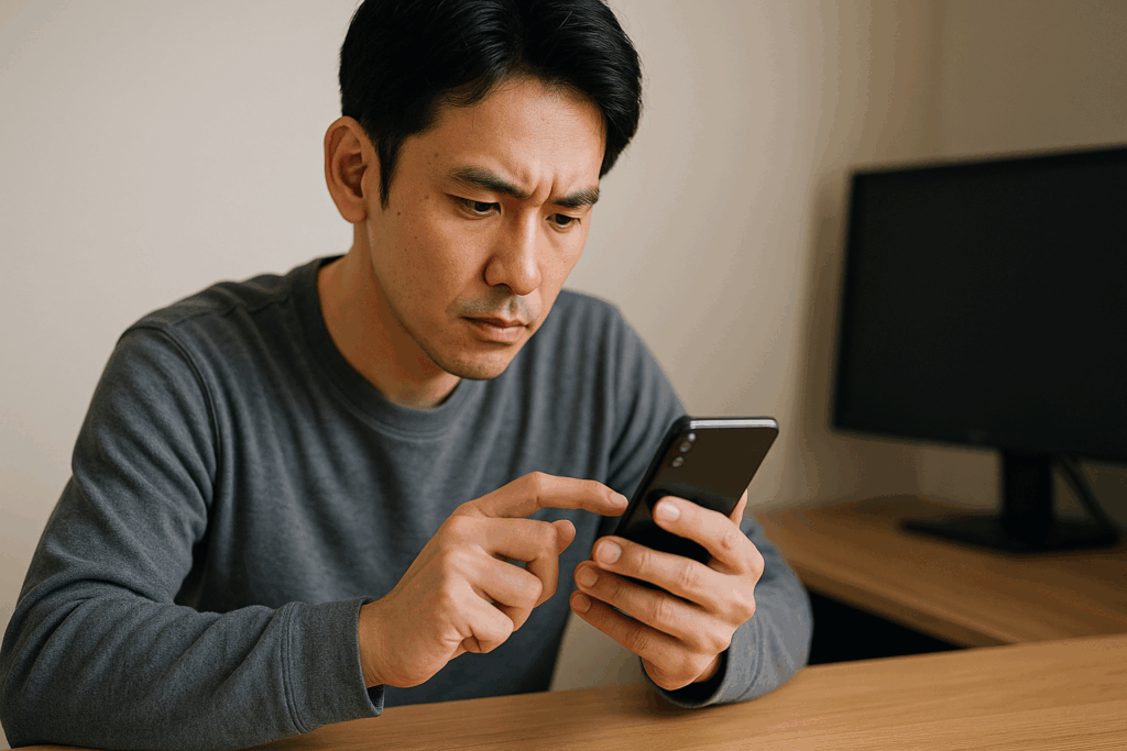 スマホをみている男性