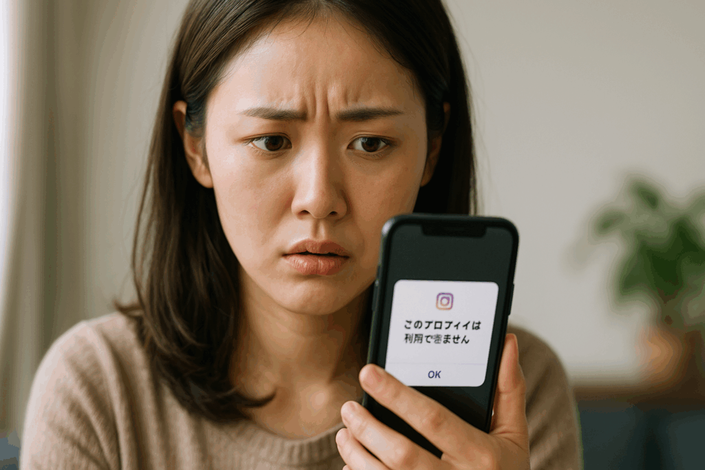 表示が出て困惑している女性
