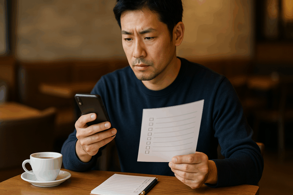 チェックしている男性