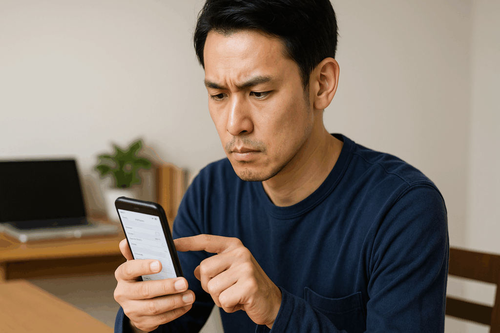スマホを真剣に操作している男性